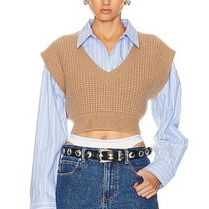 Alexander Wang Women's Bilayer V-Neck Waffle Vest With Oxford Shirt Medium